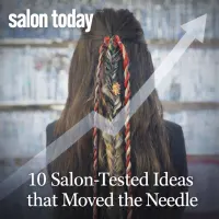 The braid model from Lillian James with the cover title Moving the Needle and the Salon Today Logo on the top.