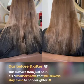 A before and after of a hair extension service