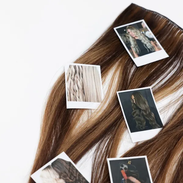 extensions with polaroids of models with hair extensions