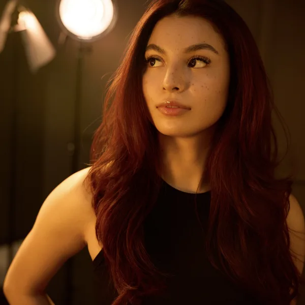 A model with long red hair