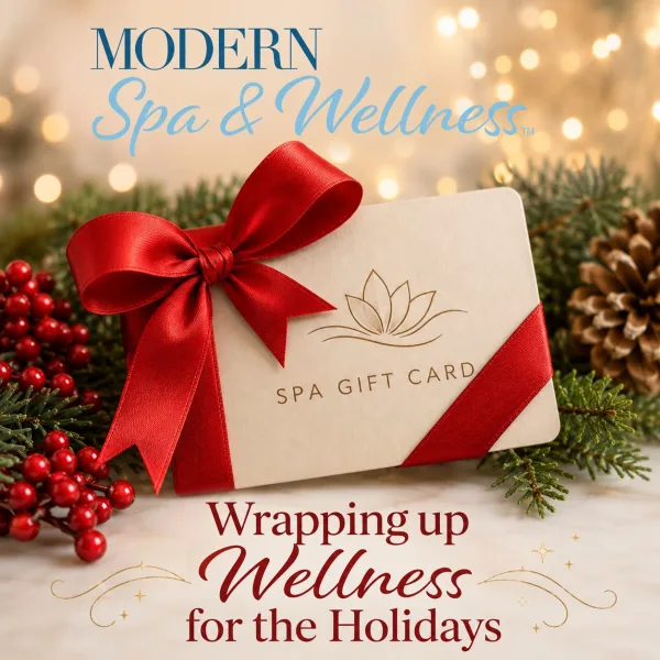 Graphic with image of a gift card and the title of this article with the Modern Spa & Wellness logo