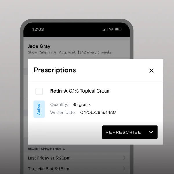 A screen capture of Boulevard's new ePrescribe feature.