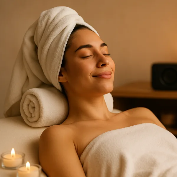 A woman relaxing in a spa.