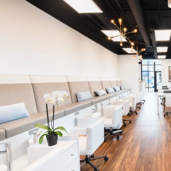 Inside a Frenchie's nail salon.