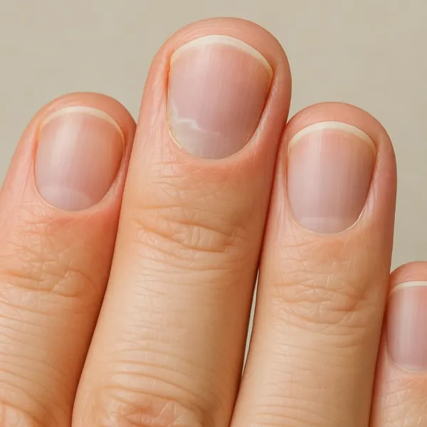 Example of nail separation or onycholysis in client.