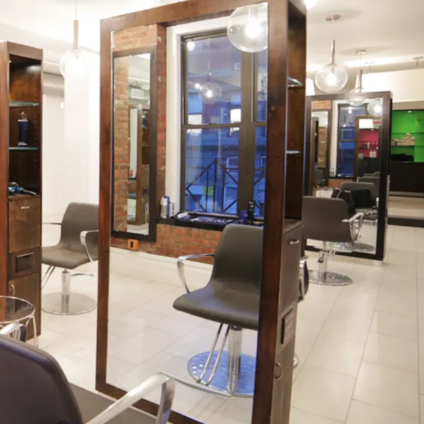A row of styling stations at JBW Jeffrey Ching Salon