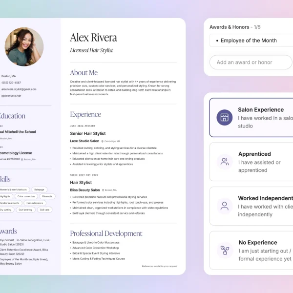 A nicely formatted resume for a recent cosmetology graduate.