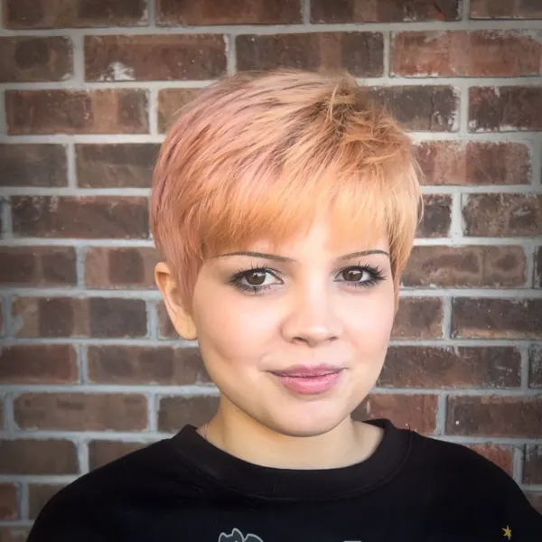 A woman with a short haircut
