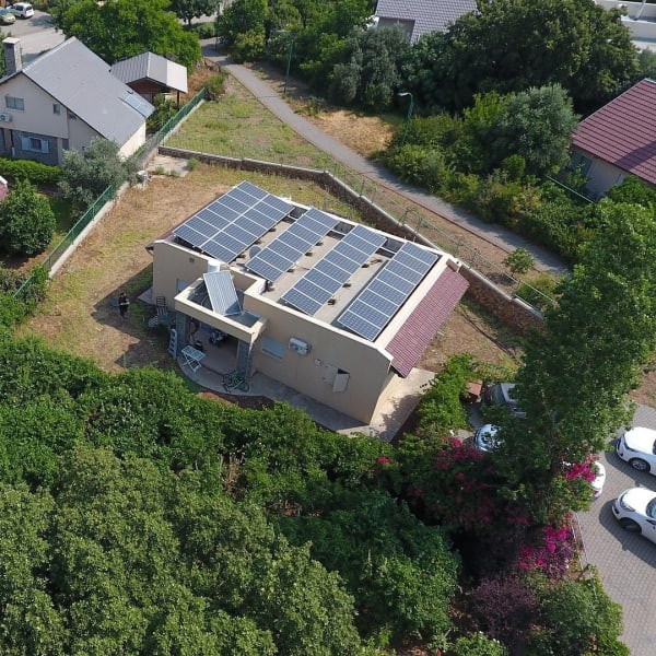 Solar panels on a commercial building.