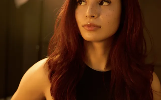 A model with long red hair