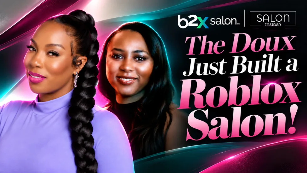 two women beside text that says "The Doux Just Built a Roblox Salon!"
