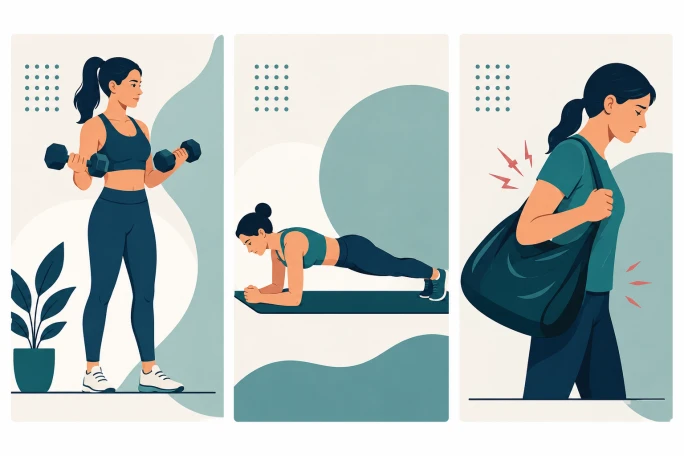 Three graphics of a young woman exercising