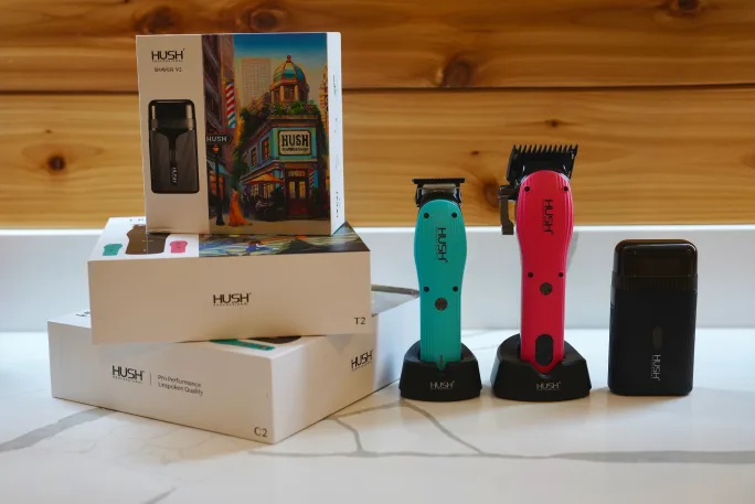A product photo of clippers and their packaging