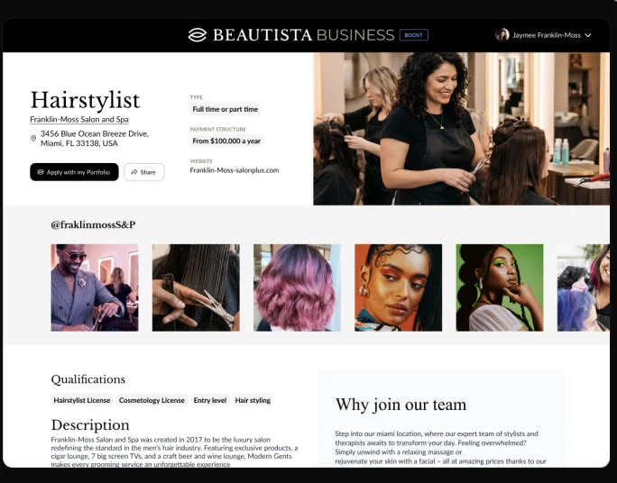 Job page on Beautista