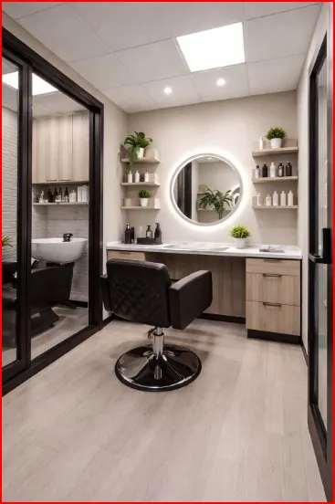 Inside a salon suite.