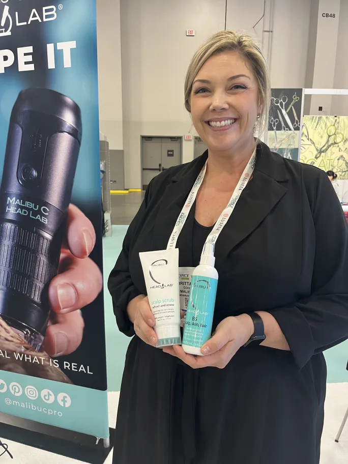 At the Malibu C area, Brittany Cook demonstrated the Malibu C Head Lab and its solutions.