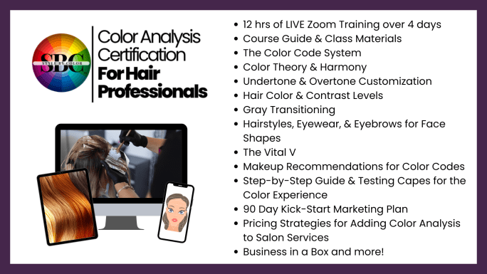 Outlining what stylists can expect to learn in Shari Braendel's Color Analysis for Hair Professionals certification course.