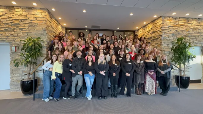 Large group of employees from six Gordon Salons at their annual retreat.