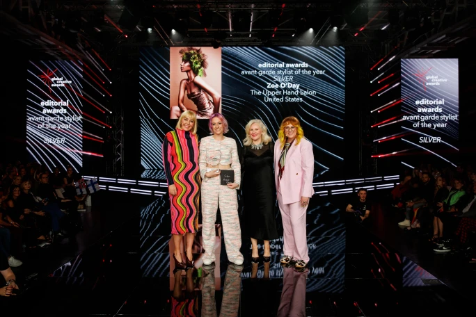 From left-to-right: Salome de Wet, Zoe O'Day, the Avant Garde Stylist Silver Winner, with Kelly Donahue, and Jools Purchase