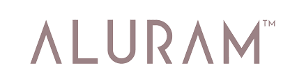 Minimalist ALURAM logo in soft mauve lettering on a clean white background, sleek modern branding for beauty or hair care products.