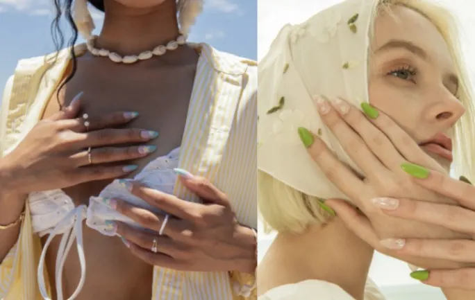 a woman's torso, with manicured hands