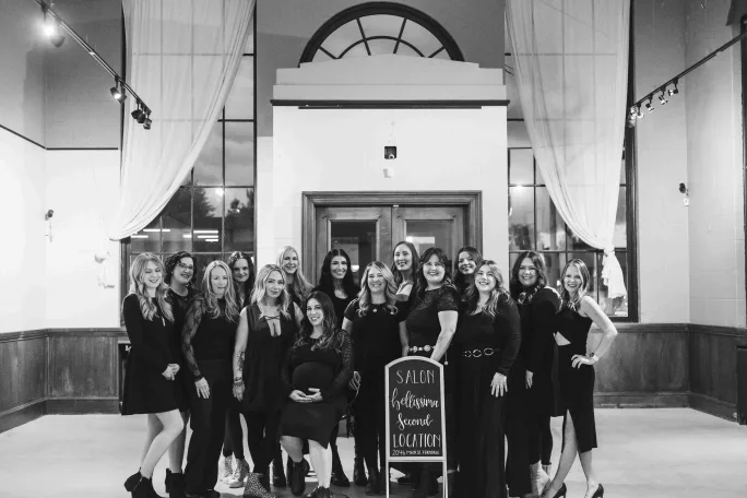 A black and white shot of the team from Salon Bellissima