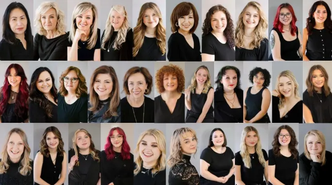 A collage of headshots of team members from Shear Artistry Hair & Body Center