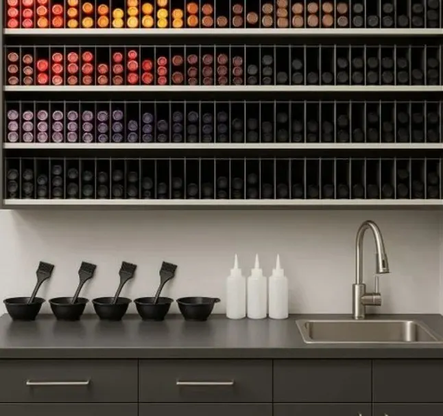 A color bar inside a hair salon.