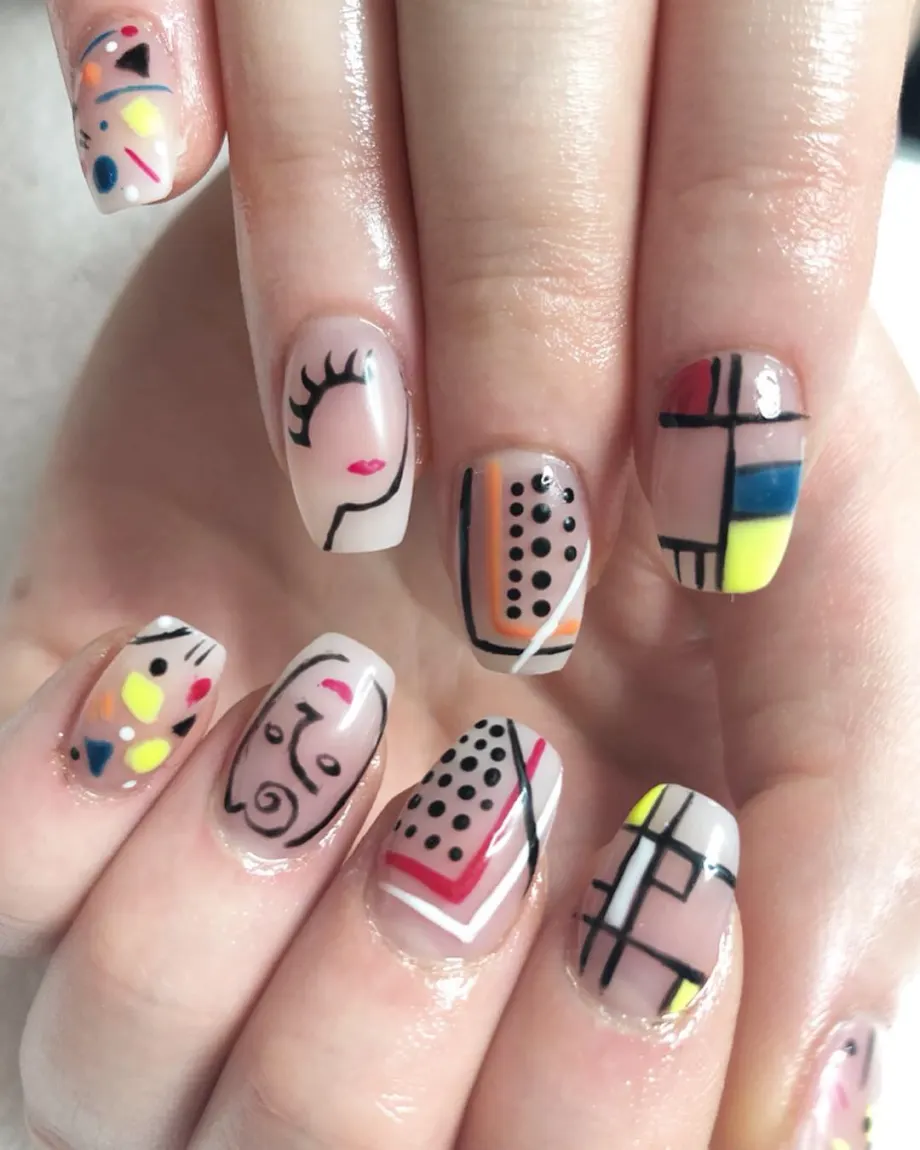 Day 102: Pop Art Faces and Baby Boomer Nail Art