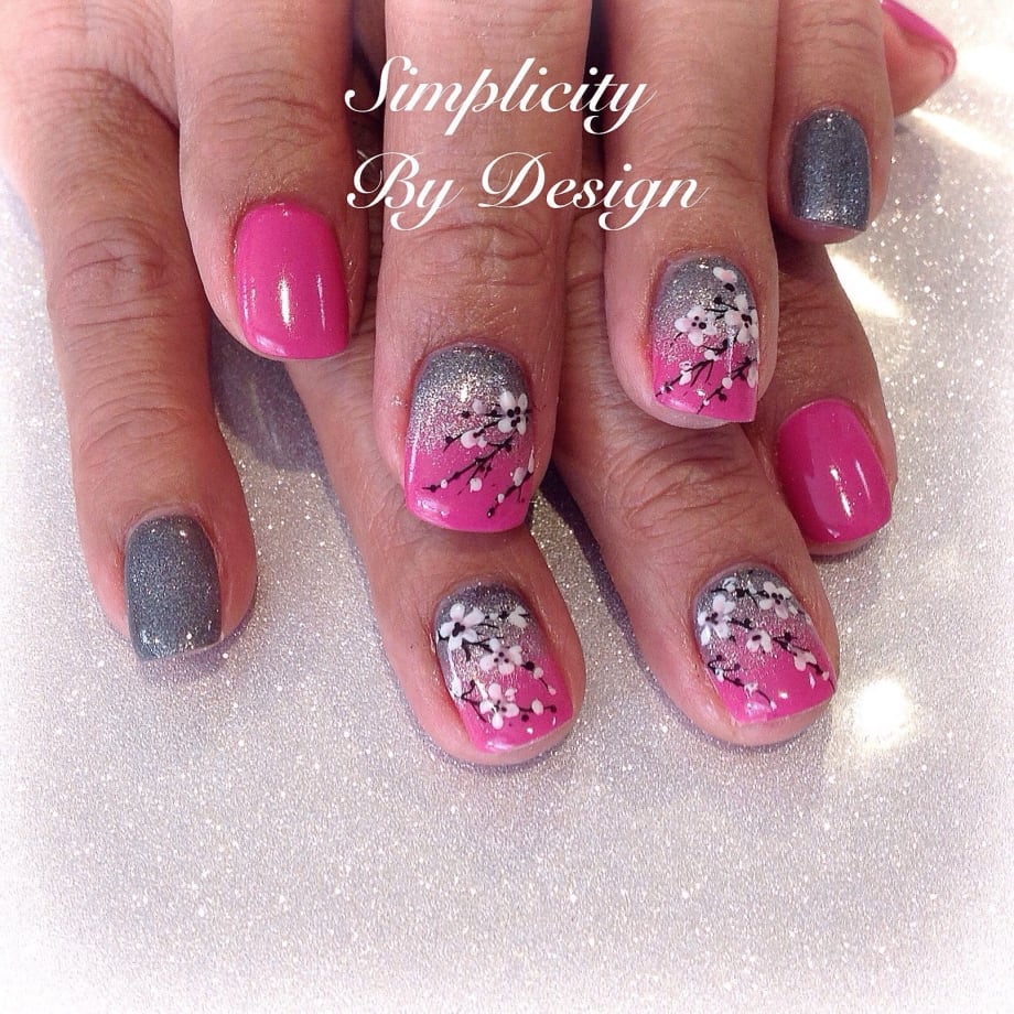 Day 108: Cherry Blossom and Ocean Wave Nail Art