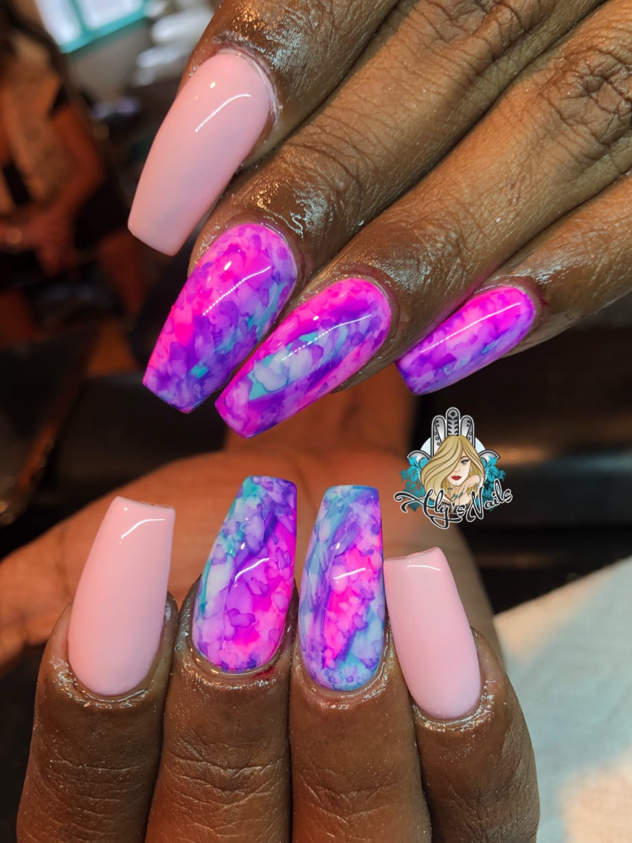 Day 112: Blue and Purple Marble Nail Art