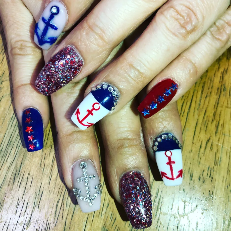 Day 121: Nautical and Holo Nail Art