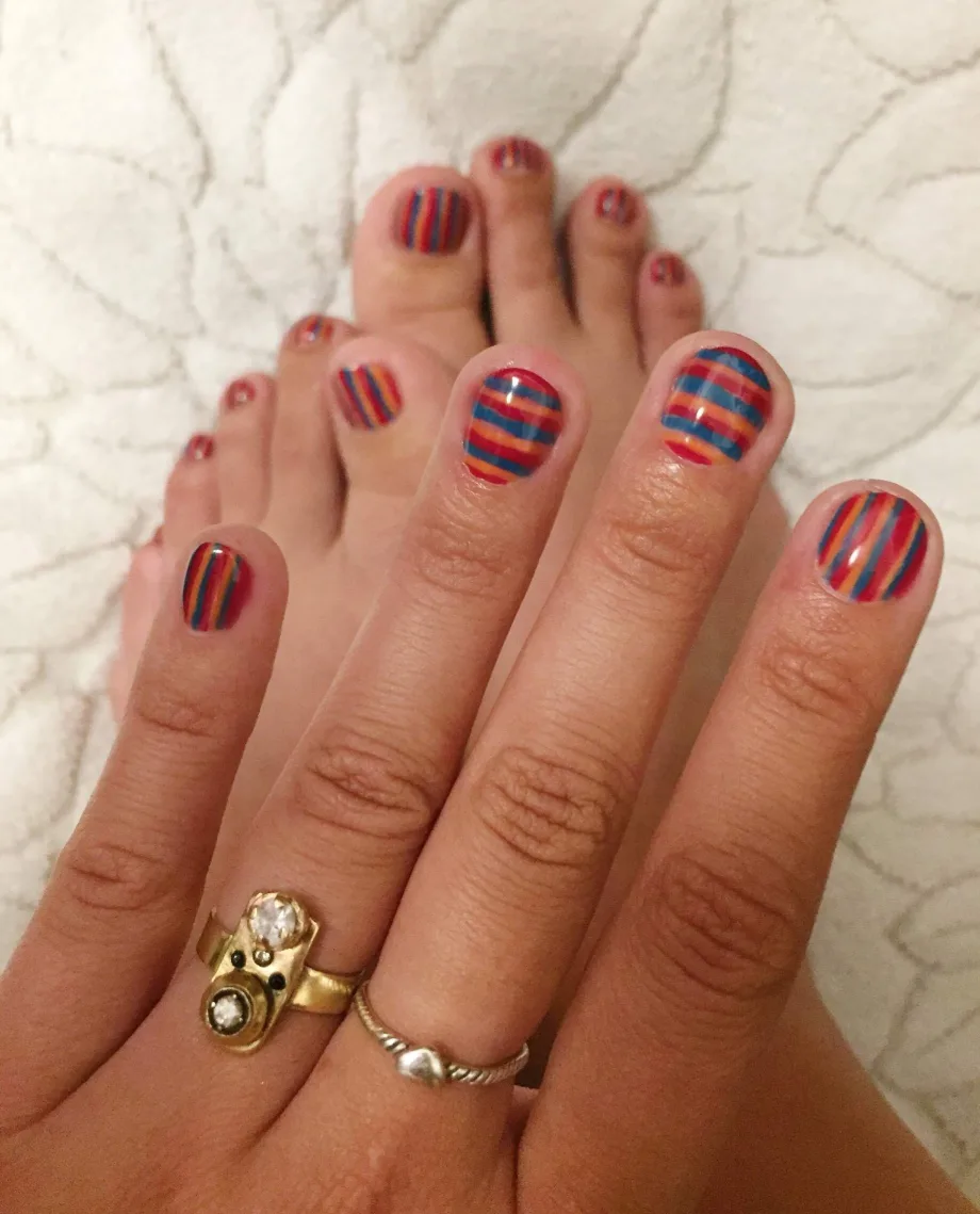 Day 124: Striped Fingers and Toes Nail Art