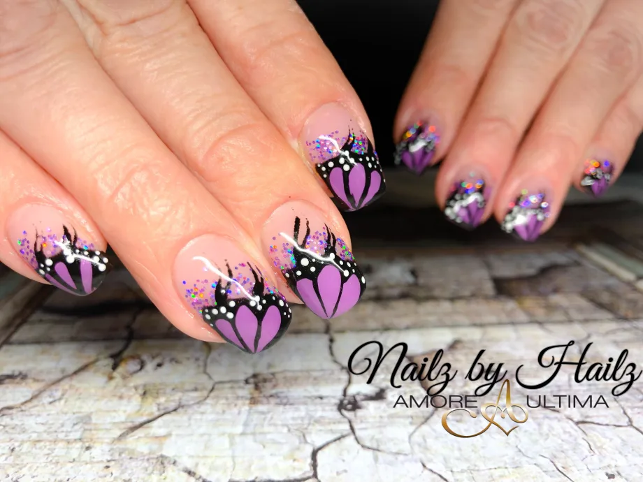 Day 129: Floral and Butterfly Wing Nail Art