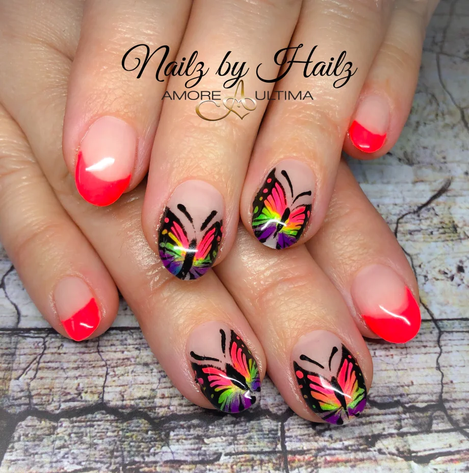 Day 143: Rainbow Butterfly French Nail Art