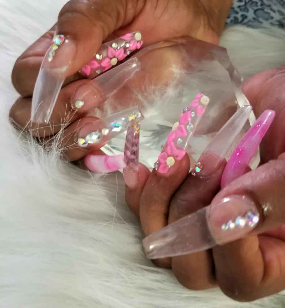 Day 160: Clear 3-D Flower Nail Art