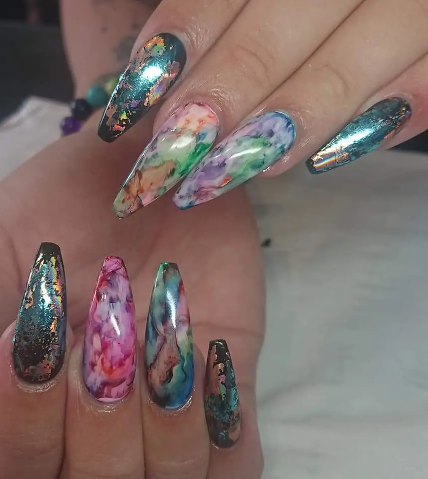 Day 174: Bright Foils and Marble Nail Art