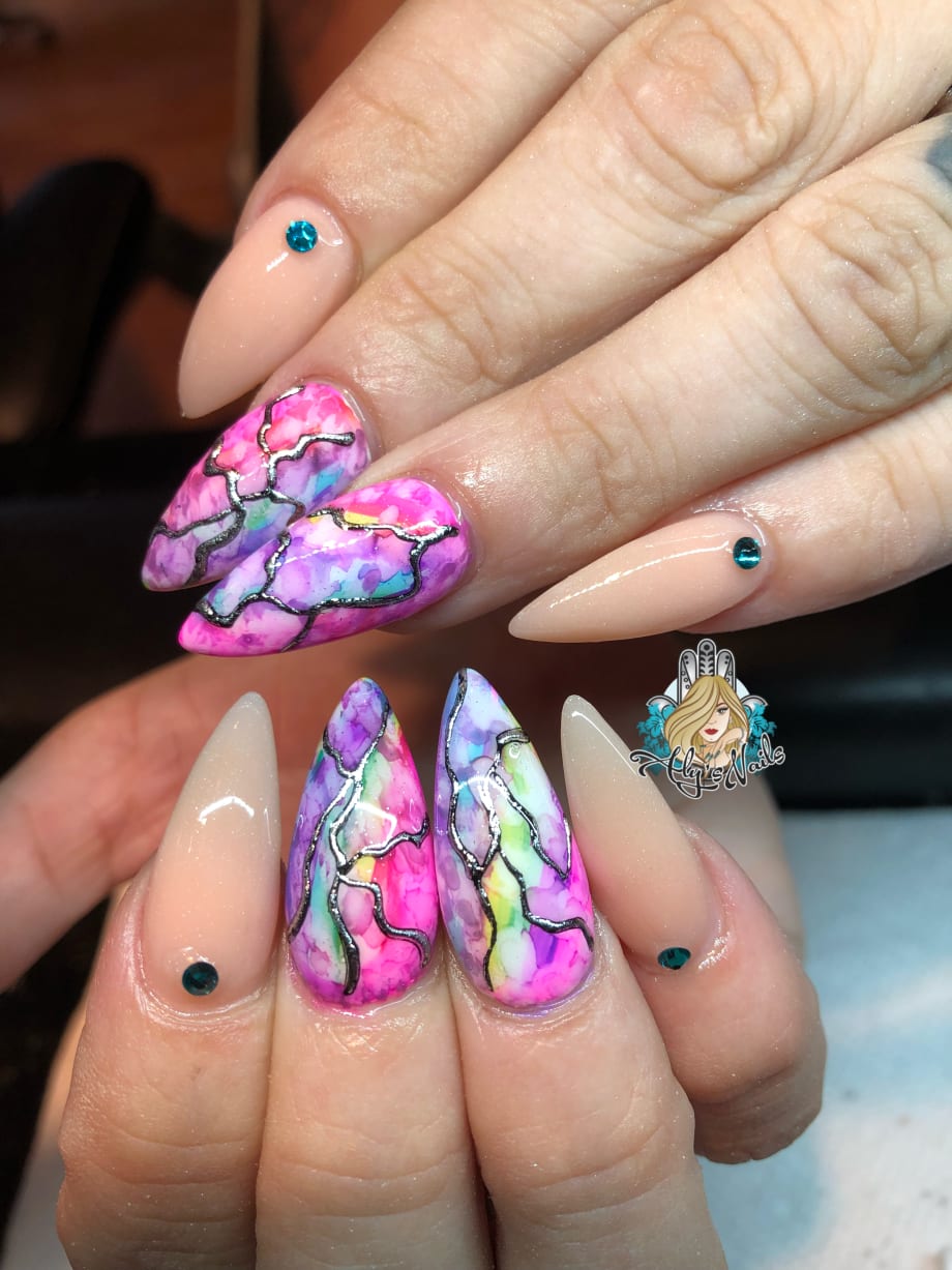 Day 176: Inked Marble and Foil Nail Art
