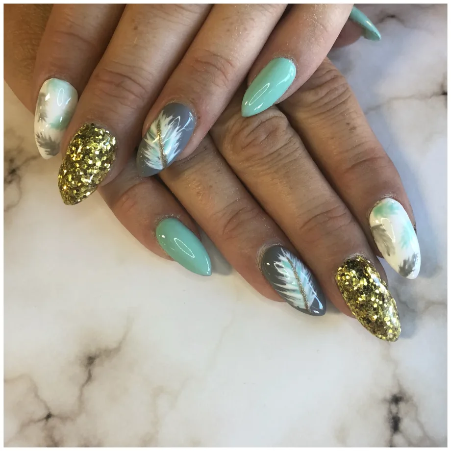 Day 17: Feather and Glitter Nail Art