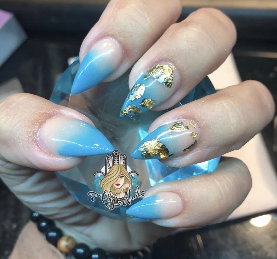 Day 68: Blue Ombre and Gold Nail Art