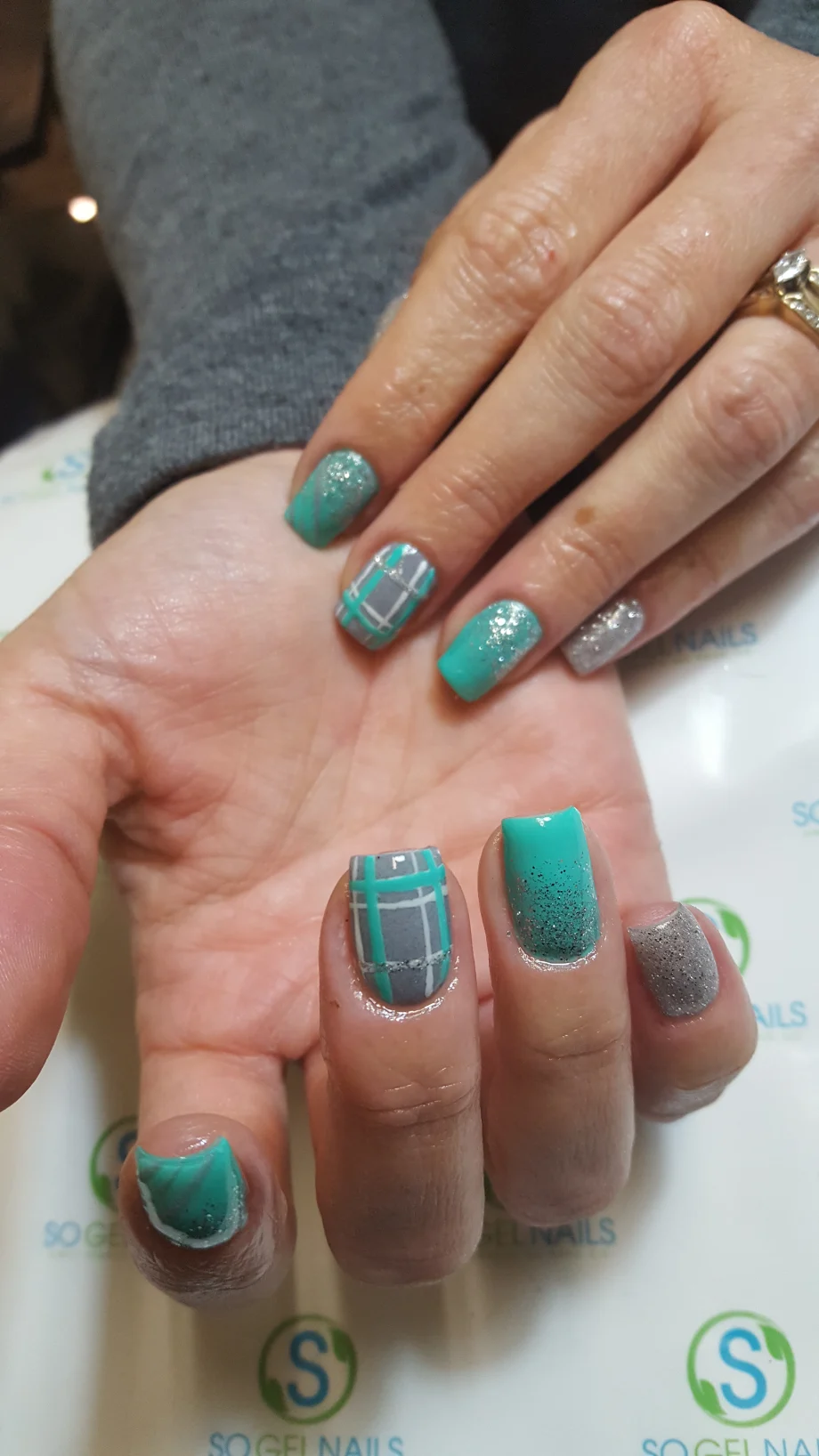 Day 7: Aqua Plaid Nail Art