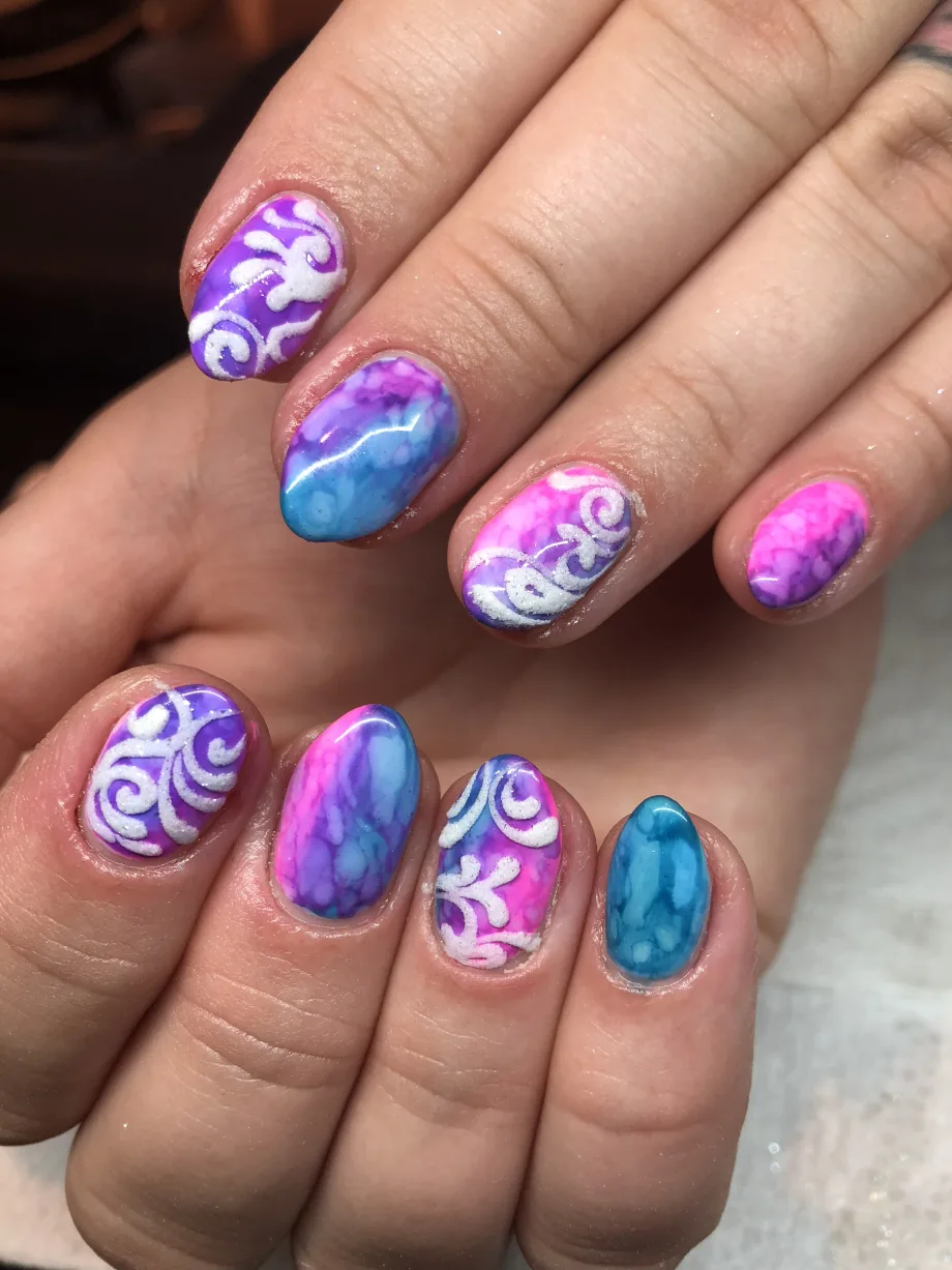 Day 8: Tie-Dye and Sugaring Nail Art