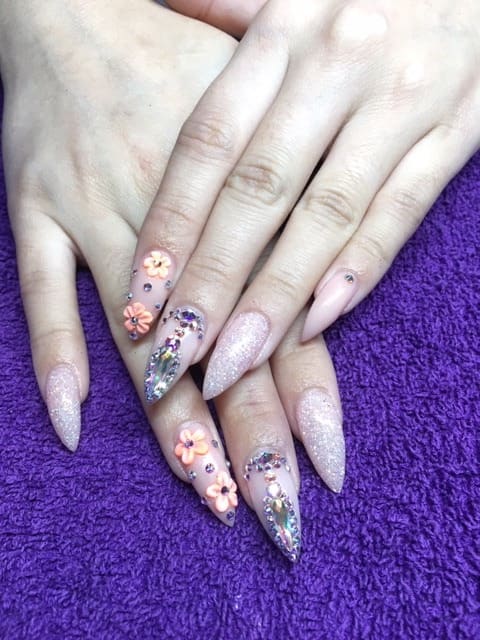 Day 92: 3-D Spring Flowers and Glitter Nail Art