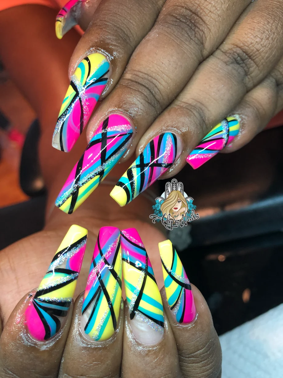Day 195: Flower and Bright Abstract Nail Art