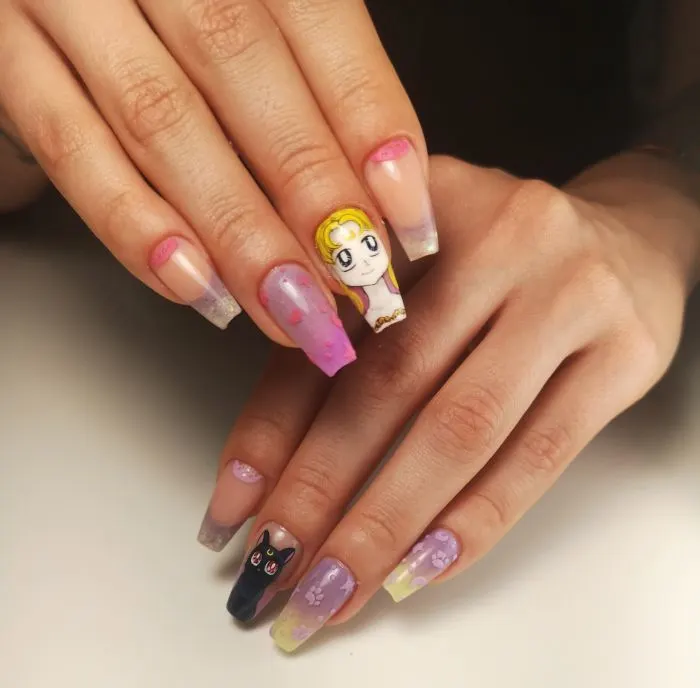 Day 202: Flowers and Sailor Moon Nail Art