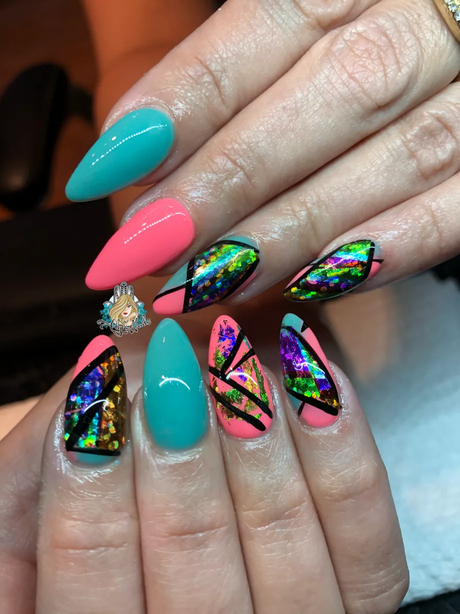 Day 203: Bright Abstract and Glow Nail Art