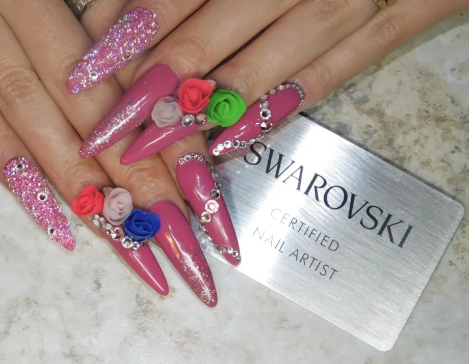 Day 211: Bright 3-D Rose Nail Art