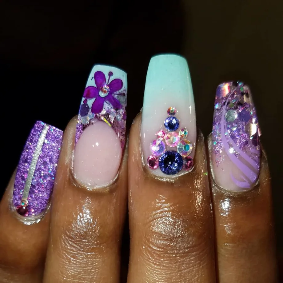 Day 222: Jewels and Flower Nail Art