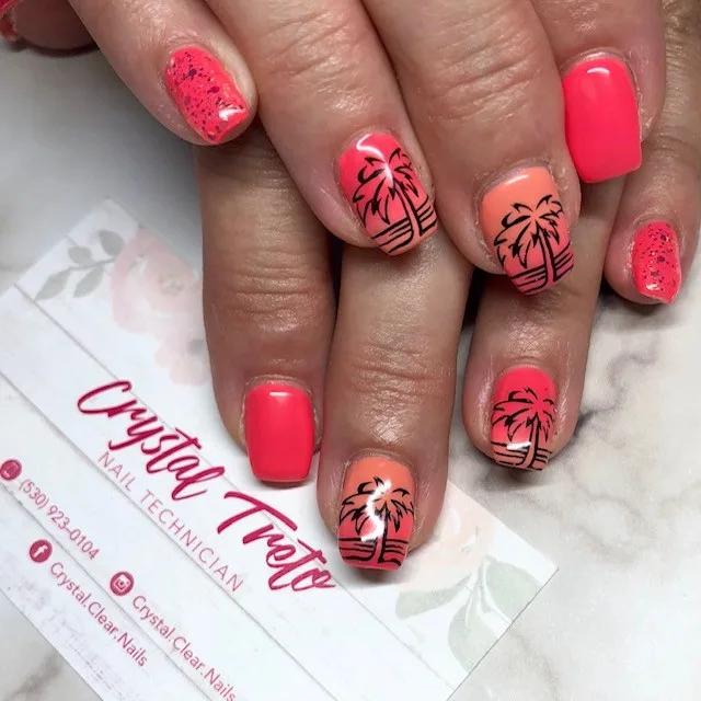 Day 224: Summer Palm Trees and Fall Leaves Nail Art