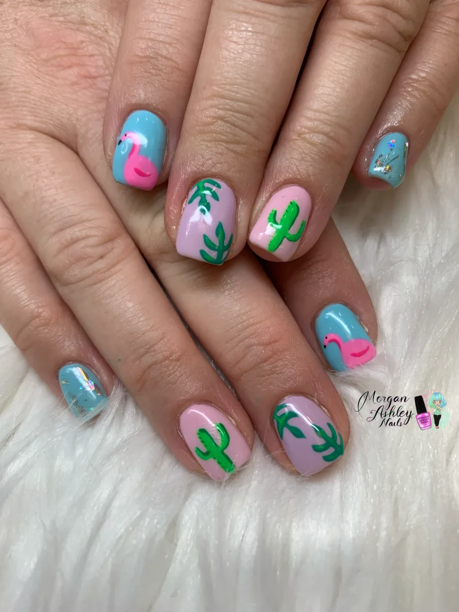 Day 227: Flamingo and Cactus Nail Art